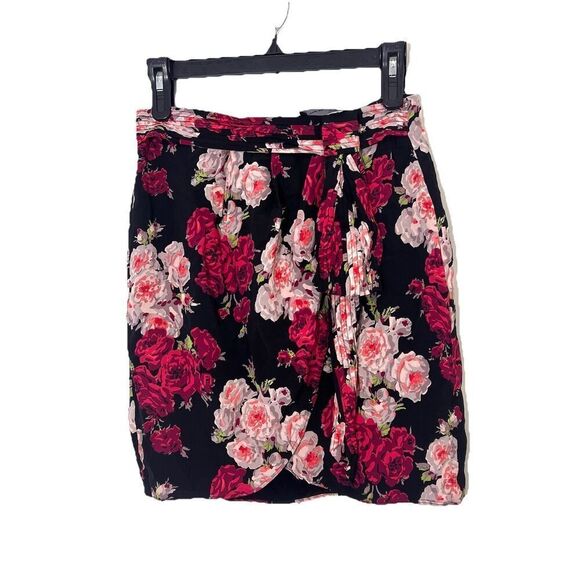 The Kooples Skirt Size 1 Floral Tulip Mini Black Pink - Picture 1 of 6
